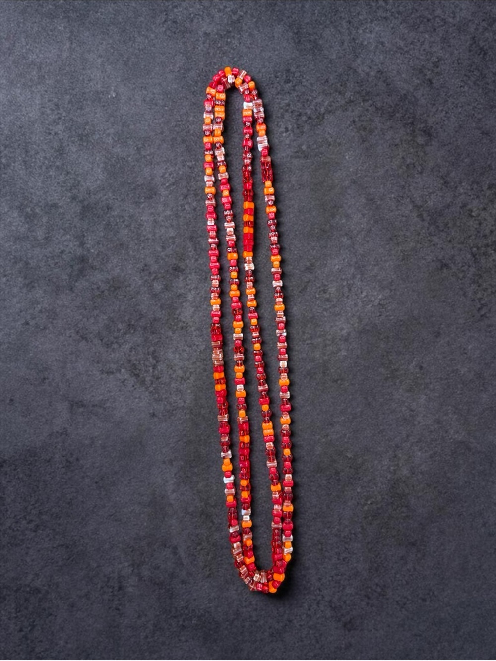 Vintage long strand Red & Orange Rectangular Bead Necklace 49” - Picture 4 of 15